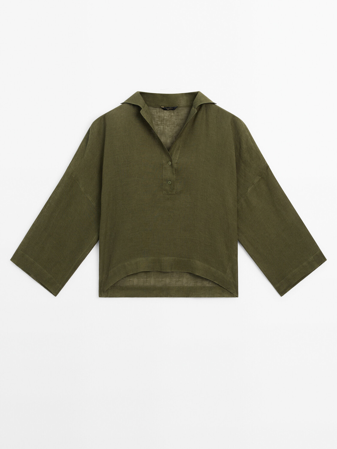 

Льняная рубашка с длинными рукавами и воротником-поло Massimo Dutti, зеленый