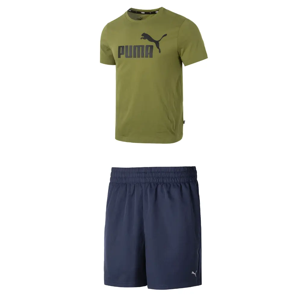 

Повседневный спортивный мужской комплект: зеленый топ + синие шорты Puma, зеленый