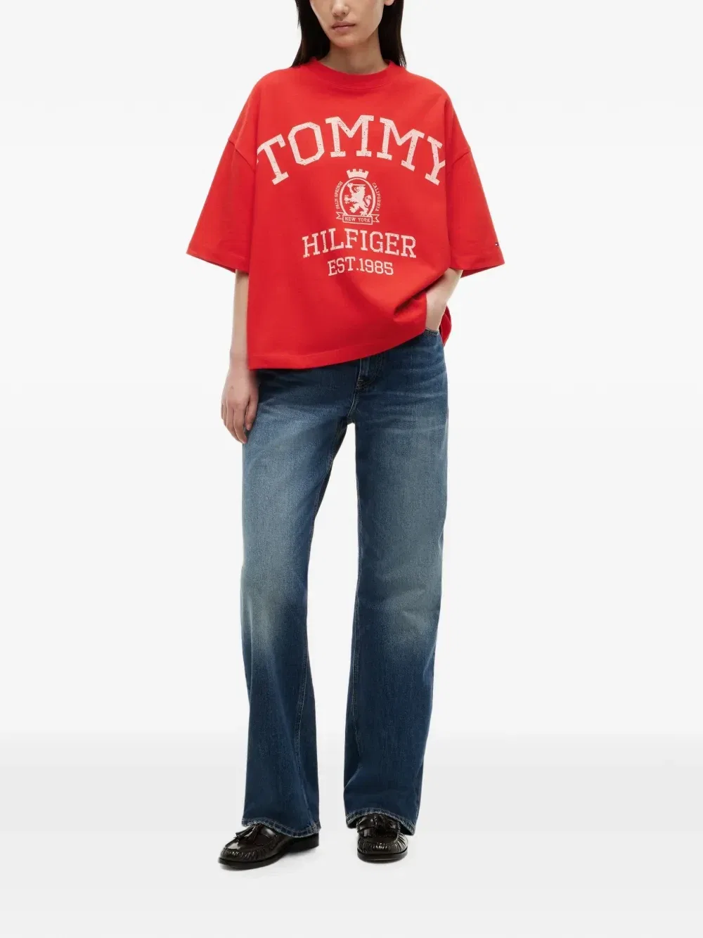 Футболка с логотипом-гербом и спущенным плечом Tommy Hilfiger, красный — фото 2