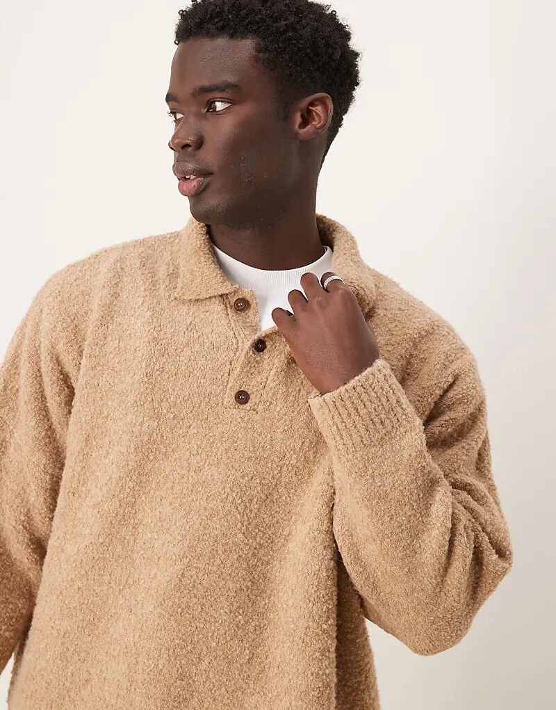 

ASOS DESIGN свободный вязаный свитер с воротником-поло бежевого цвета