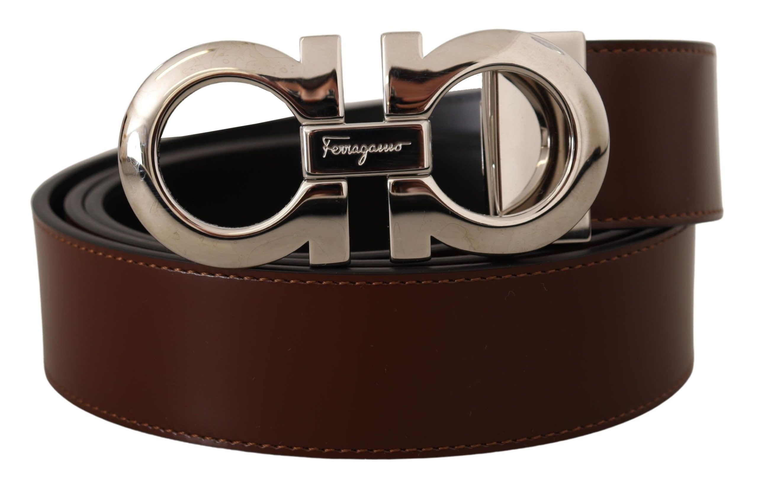 

Элегантный двусторонний ремень из телячьей кожи Salvatore Ferragamo, черно-коричневый