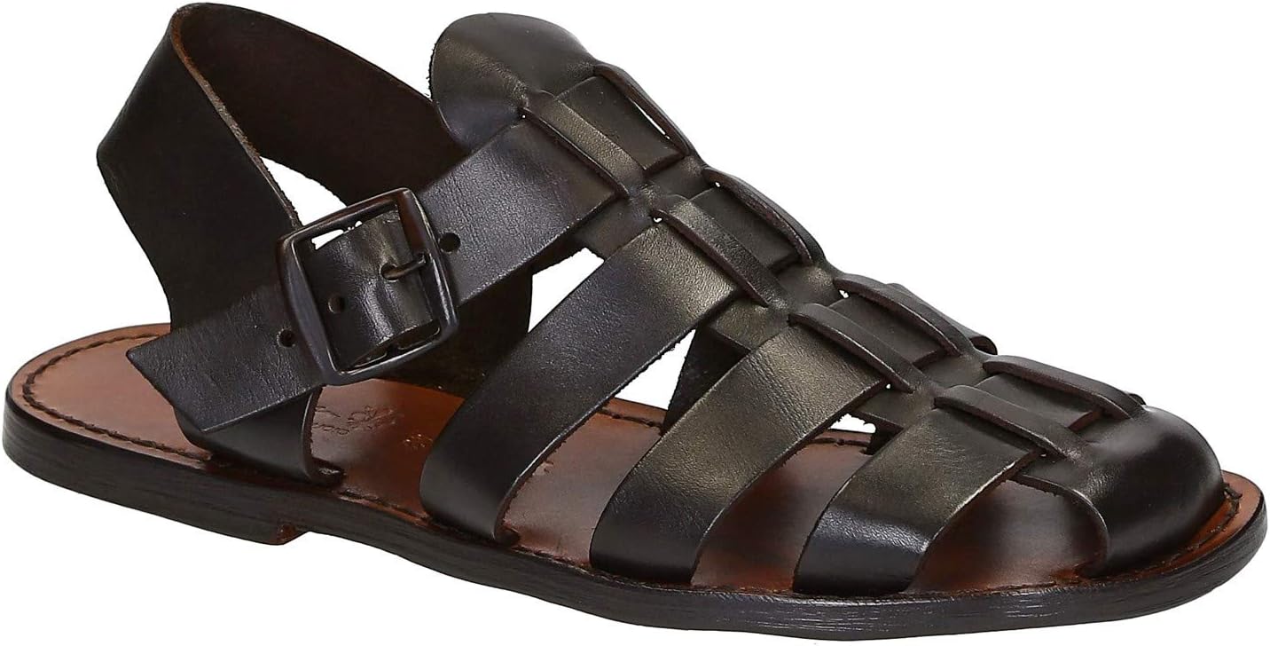 

Gianluca - Мастер кожевенного дела Ручная работа в Италии мужские францисканские сандалии из темно-коричневой кожи Gianluca - L'Artigiano Del Cuoio