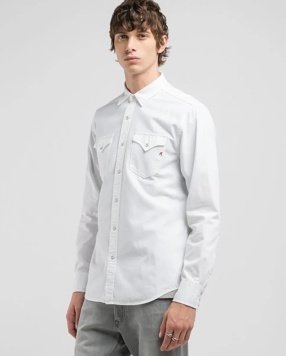 

Мужская джинсовая рубашка классического кроя с длинным рукавом Replay, белый