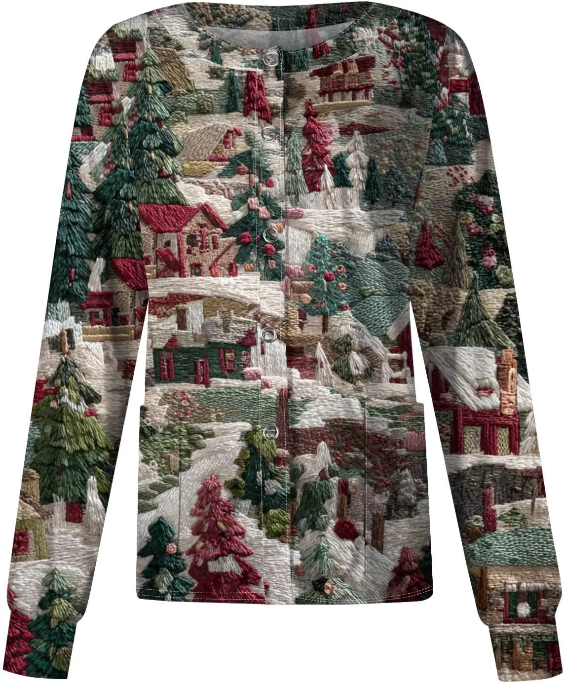 

Топ для скраба женский с рождественским принтом, Long Sleeve, Crewneck FlekmanArt