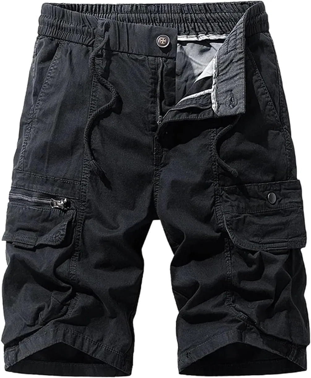 Мужские шорты Slim Fit с пуговицами, мультикарманы, Black