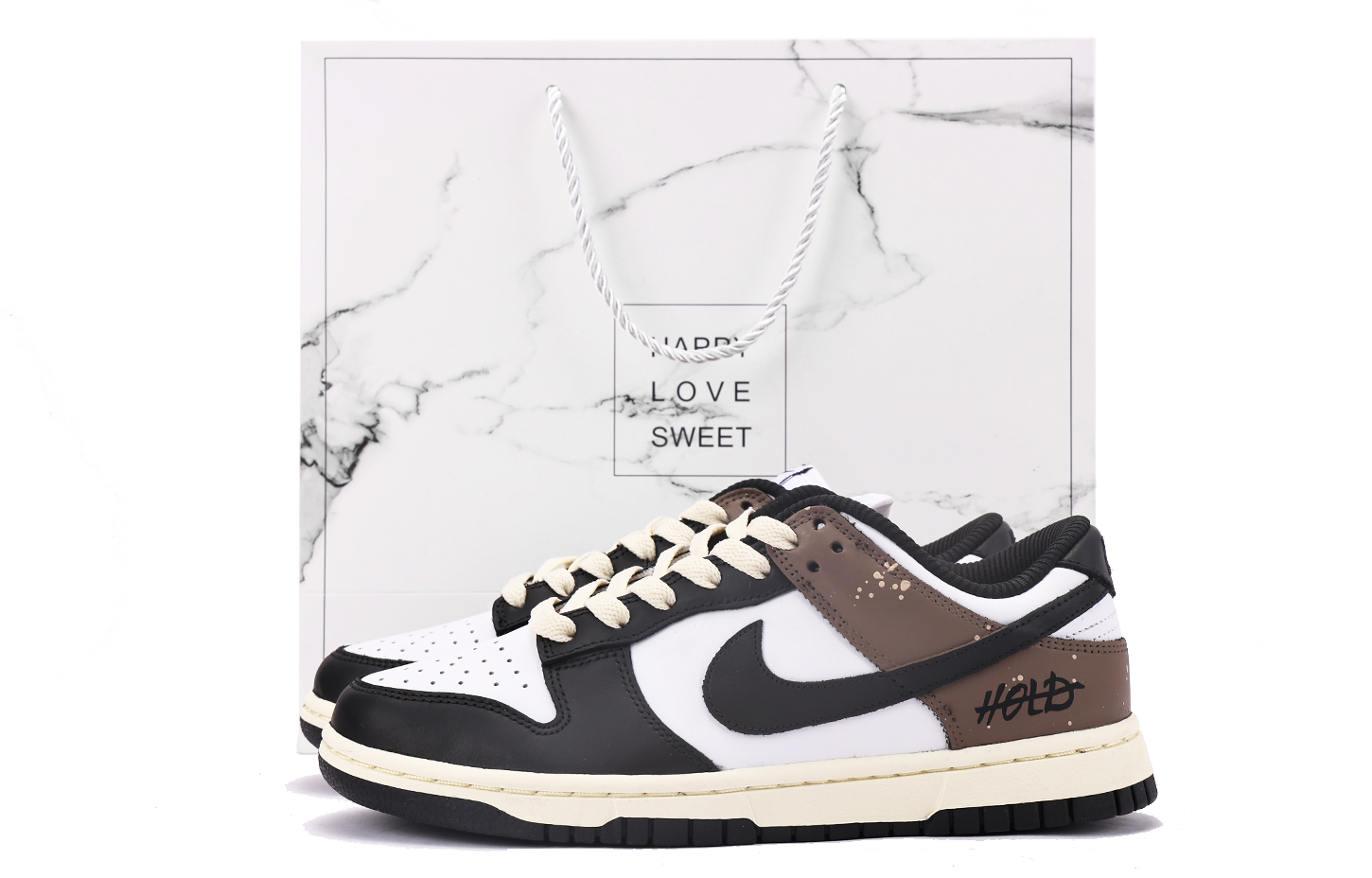 

Кроссовки Nike Dunk Skateboarding Shoes Women's Low-top Back/Brown, черный/белый/коричневый