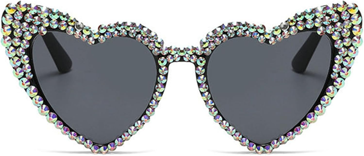 

Солнцезащитные очки Willochra Trendy Rhinestone Love Heart Sunglasses - Ретро-очки в форме сердца Diomand Glasses, забавные для вечеринок и активного отдыха, для женщин и мужчин, Black