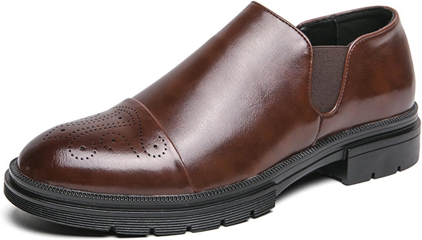 

Мужские деловые туфли на низком каблуке с рифленой подошвой, оксфорды, слипы, удобные лоферы с круглым носком, повседневные офисные туфли Crepuscute, коричневый