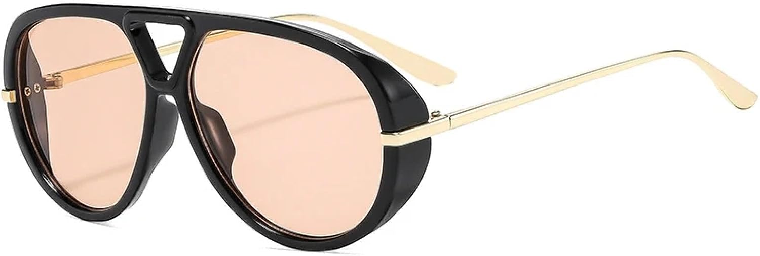 

Винтажные солнцезащитные очки в крупной оправе с двойной перемычкой для женщин и мужчин, модные очки для путешествий и вождения, защита от УФ-излучения UV400 TKKTLLT, Black Tea