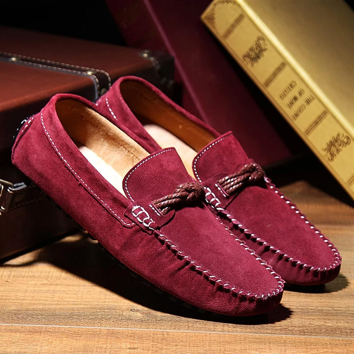 Лоферы из натуральной кожи с бантом, без бренда, Wine Red PUGHGAETZF — фото 3