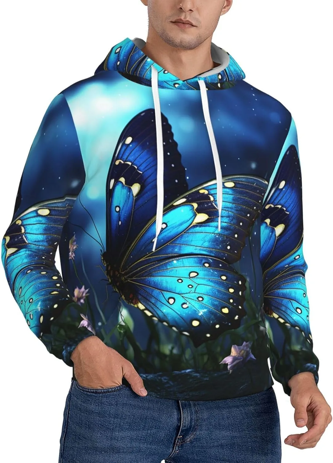 

Мужская флисовая толстовка с капюшоном Butterfly Night KKLWEGU