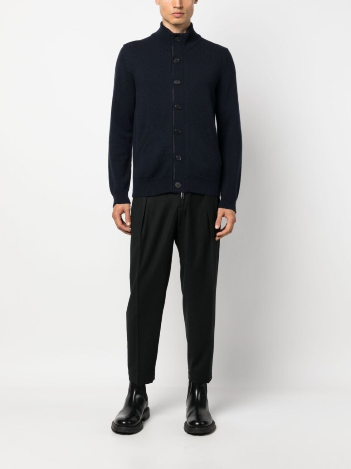 

Brioni кашемировый кардиган с кожаной отделкой, синий