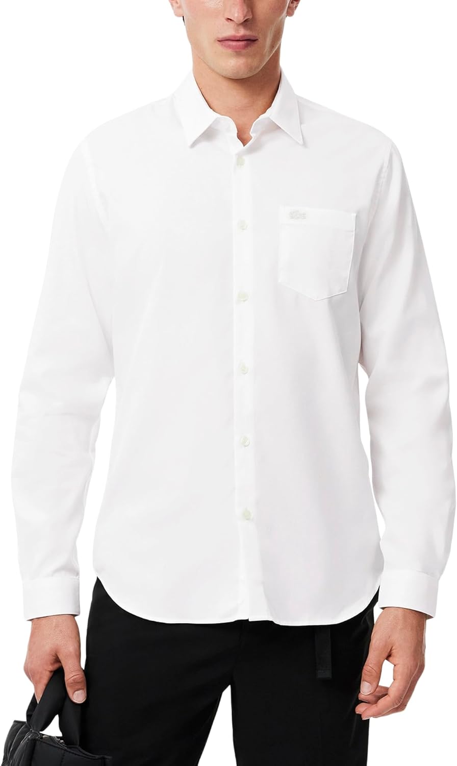 

Lacoste мужская рубашка с длинным рукавом, обычный крой, однотонная, White