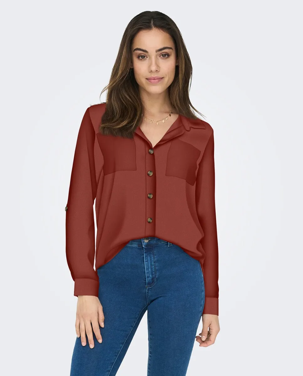 

Женская рубашка с длинным рукавом и передними карманами Only, цвет Teja