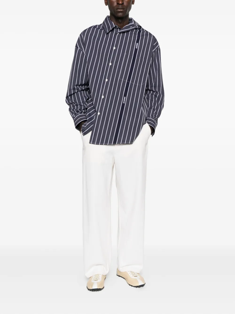 Рубашка с полосатым логотипом JACQUEMUS, синий — фото 2
