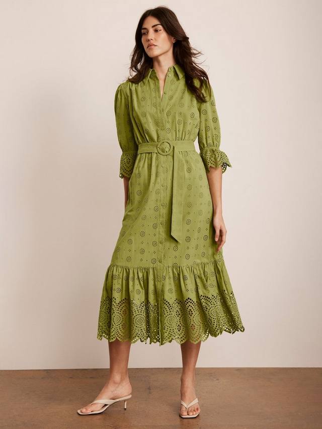 

Платье миди-рубашка broderie anglaise Mint Velvet, зеленый