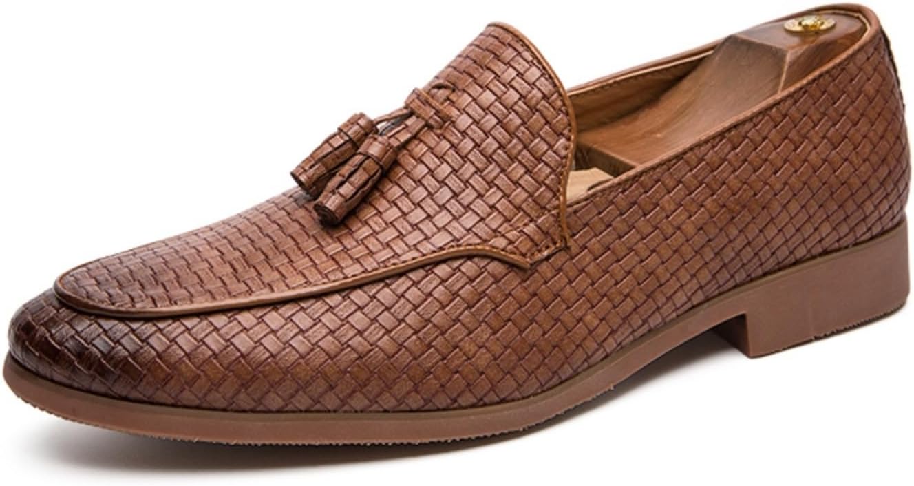 

Мужские слипоны с кисточками из плетеной кожи, повседневные и деловые туфли, удобные, легкие, дышащие, с нескользящей подошвой, для официальных встреч, работы в офисе, повседневных поездок, свиданий, прогулок и вождения Yrzhgdl, коричневый