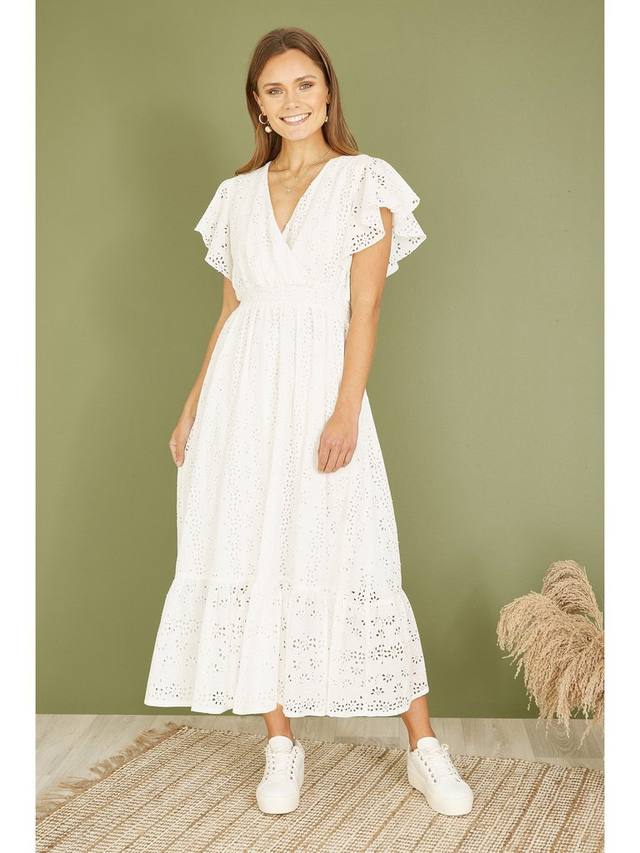 

Платье миди с запахом broderie anglaise Yumi, белый