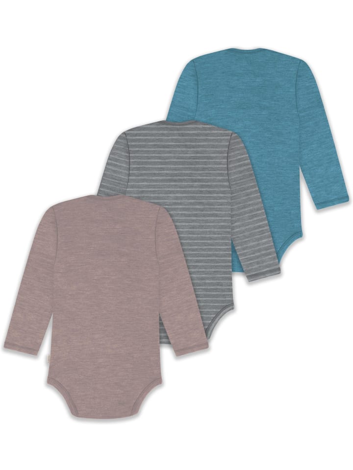 Normani Outdoor Sports Комплект из 3 детских боди из мериносовой шерсти с длинными рукавами, цвет Окленд, синий/серый/розовый — фото 2