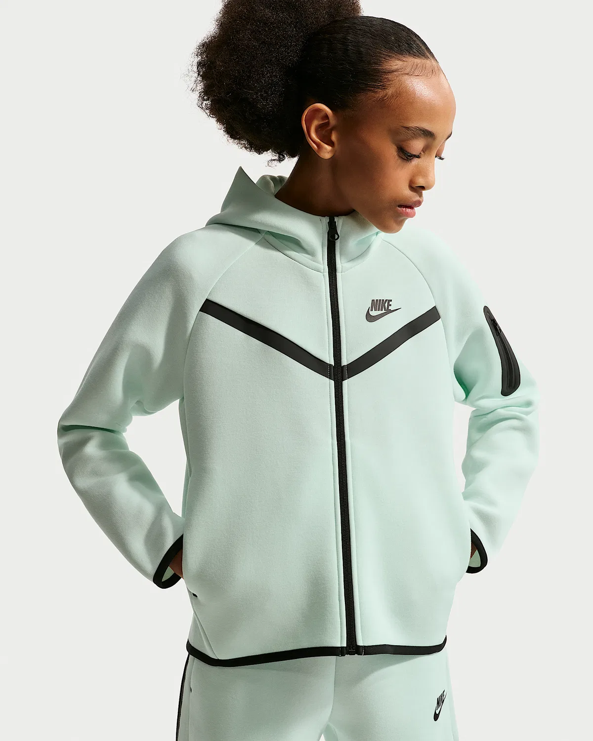 Детская худи на молнии Nike Sportswear Tech Fleece, Barely Green/Black/Black