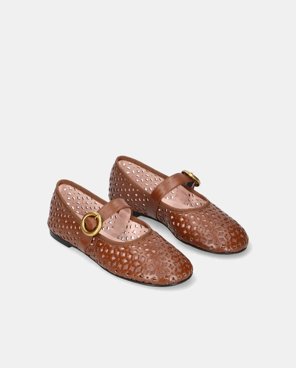 Женские балетки из обрезанной кожи с ремешком Pretty Ballerinas, коричневый — фото 3