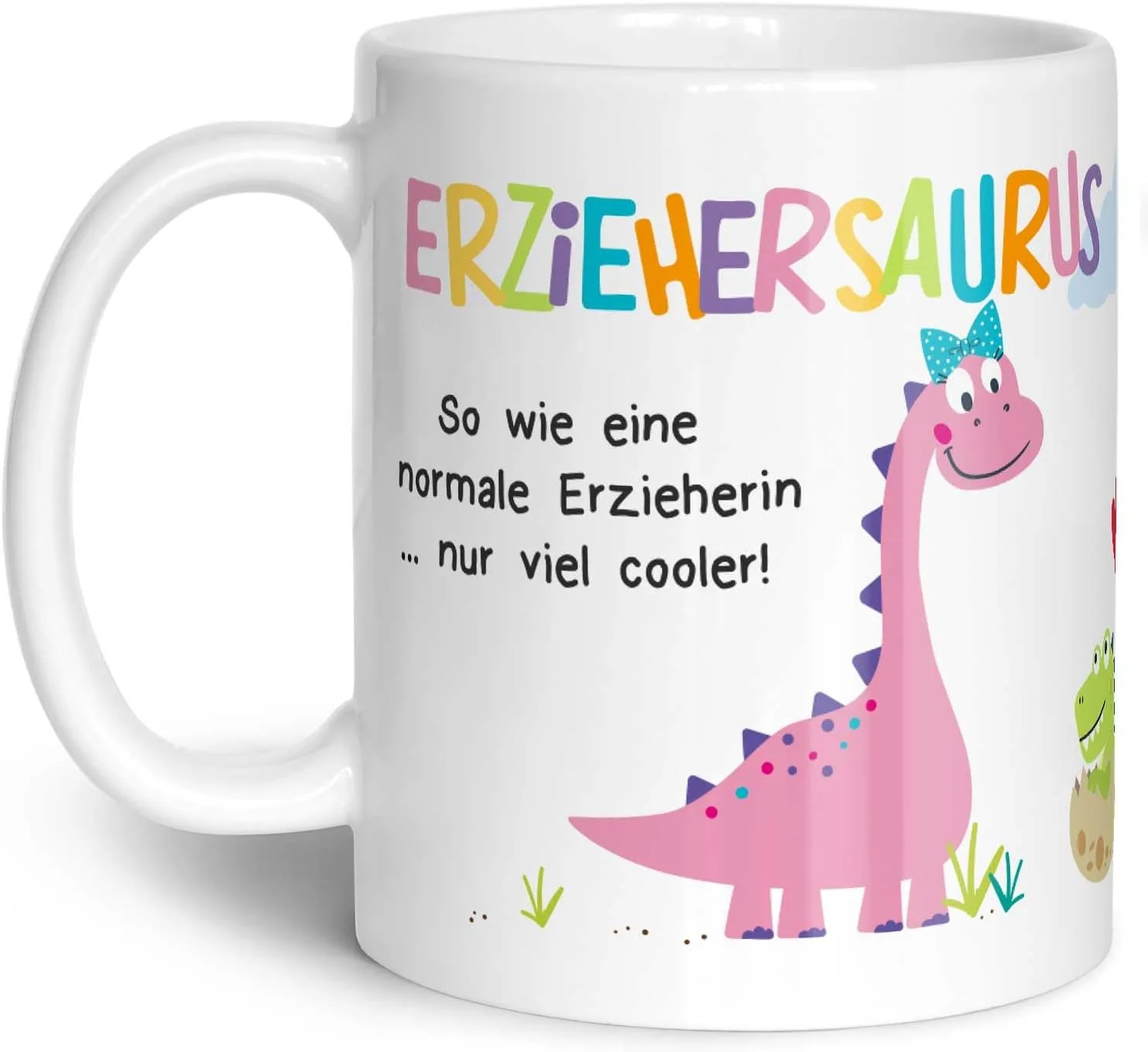 Кружка с принтом Erziehersaurus — сердечный подарок для воспитателя на выпускной в детском саду GRAVURZEILE