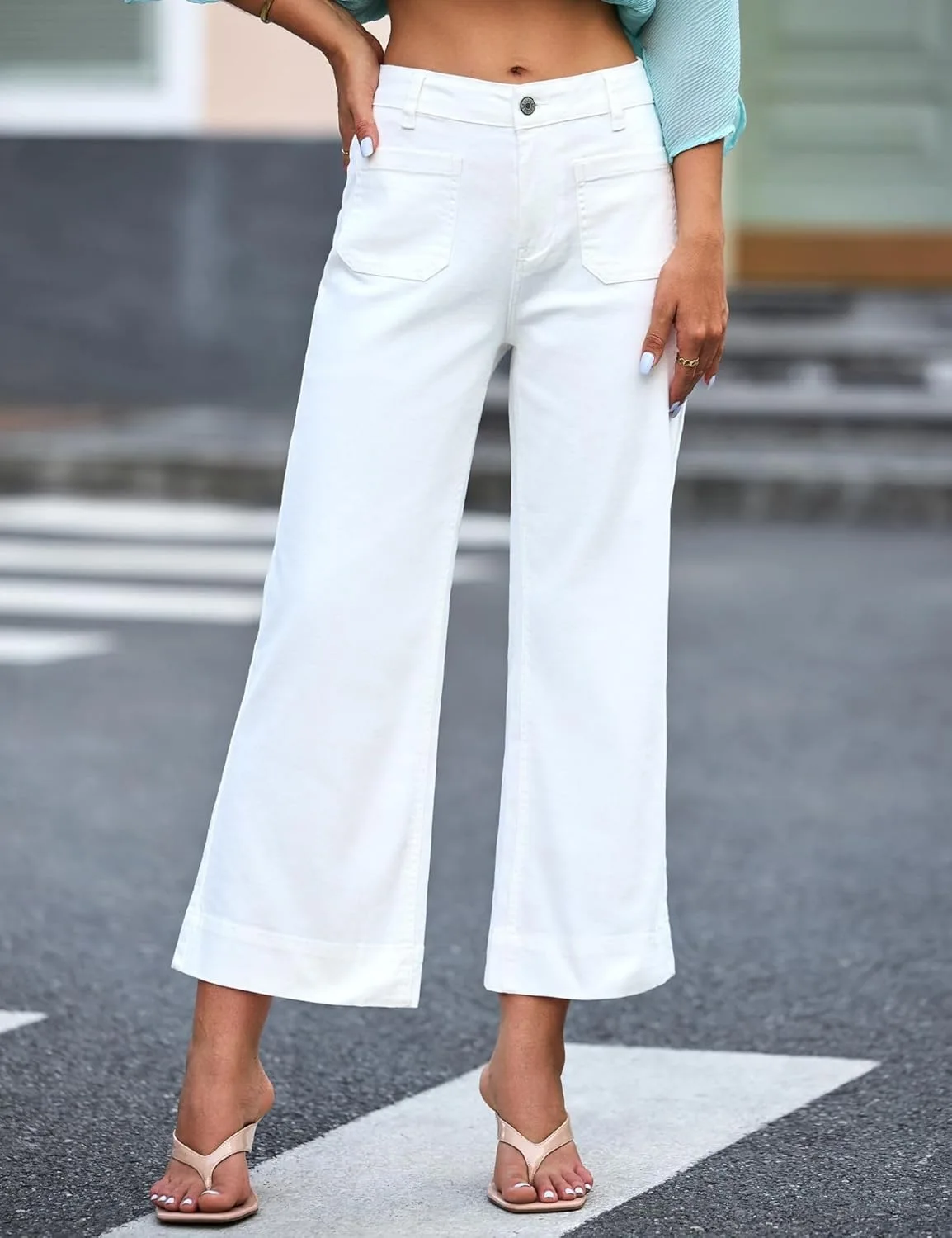 Женские джинсы wide leg с высокой талией и кропом — фото 3
