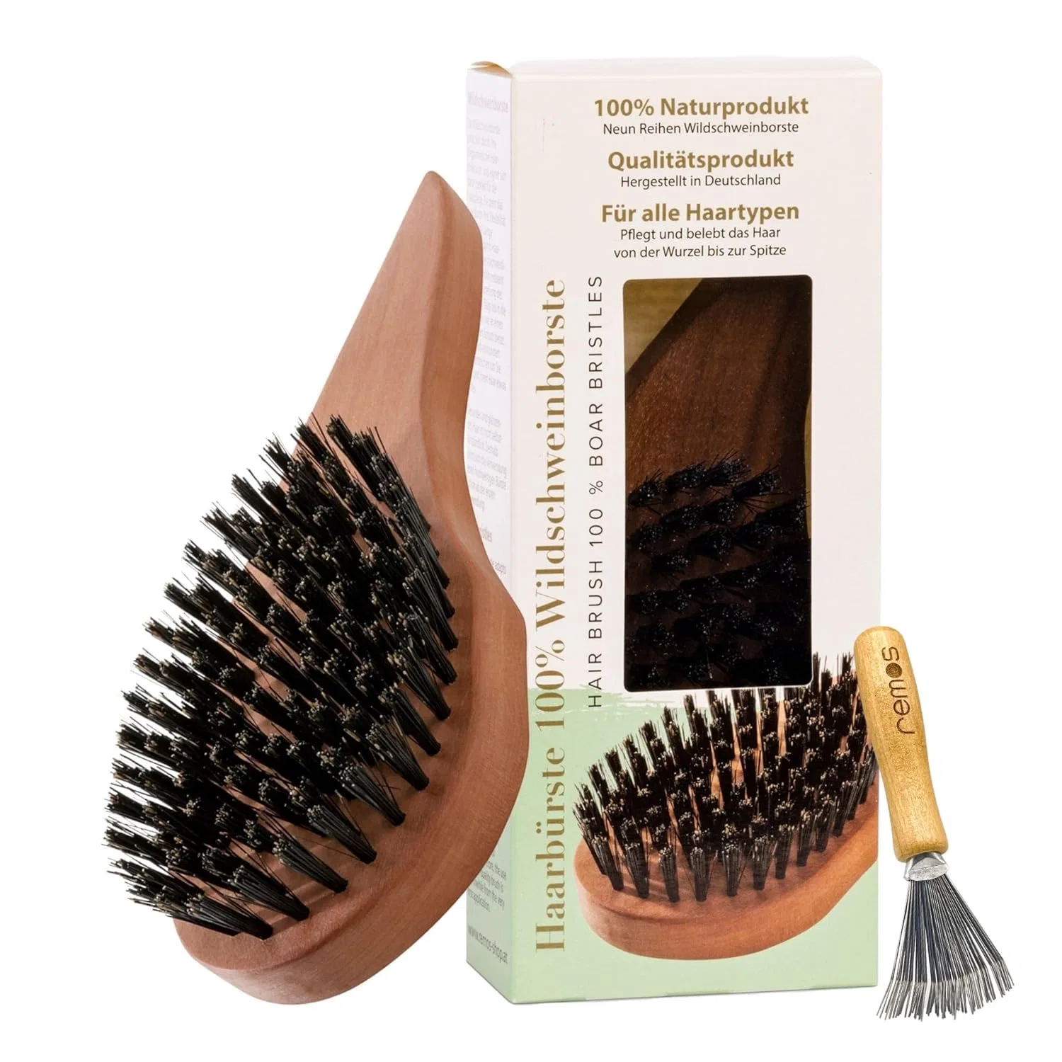 Щетка для волос remos из грушевого дерева с натуральной щетиной кабана Remos Professional Body Care, Brown
