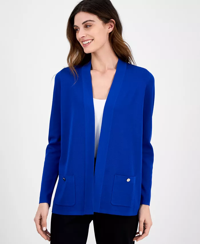 

Кардиган Petite Malibu с мелкой резинкой и открытой передней частью Anne Klein, синий