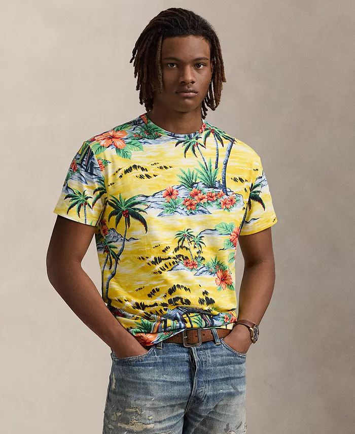 

Мужская футболка классического кроя с пляжным принтом из джерси Polo Ralph Lauren, мультиколор