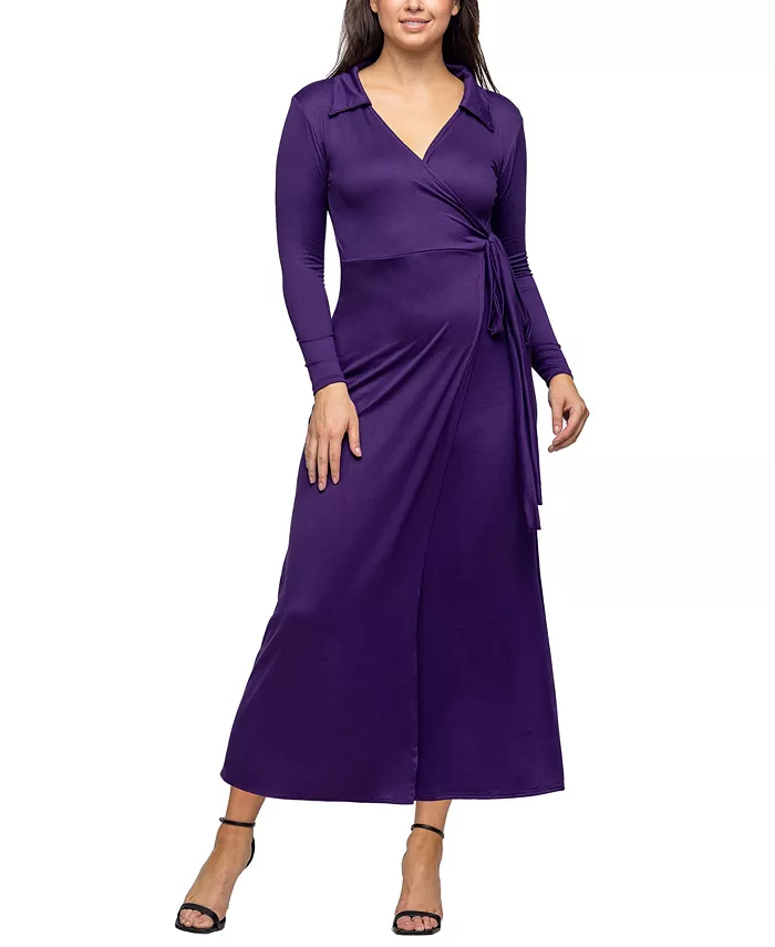 

Женское удобное макси-платье с воротником и запахом 24seven Comfort Apparel, фиолетовый