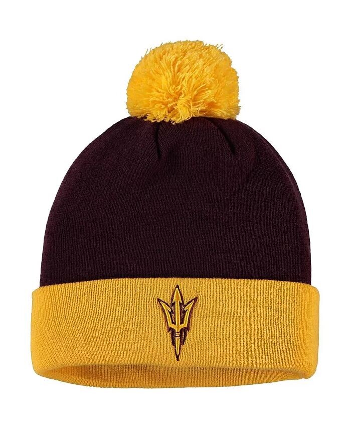 

Мужская двухцветная вязаная шапка с манжетами и помпоном Sun Devils Core в темно-бордовом и золотом цветах штата Аризона Top Of The World
