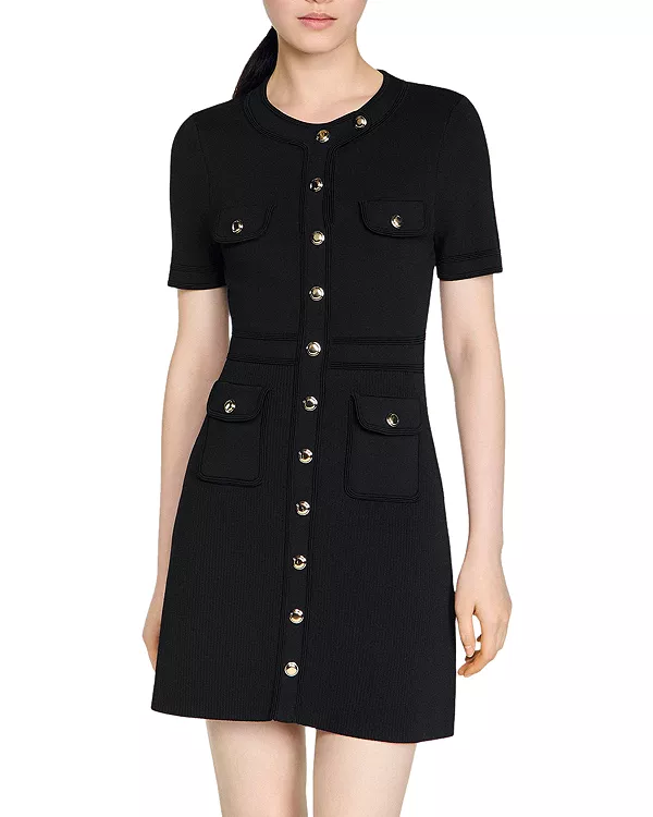 

Короткое вязаное платье с пуговицами для сестры Sandro, черный