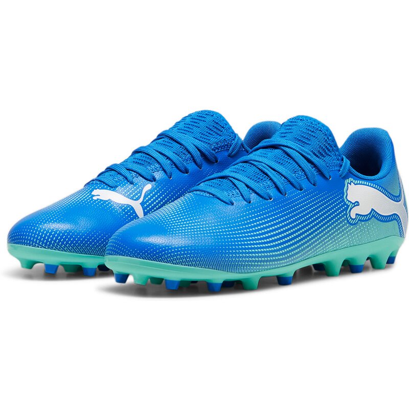 Футбольные бутсы для игры на хард Future 7 Play MG JR Puma, цвет hyperlink blue-mint-puma white — фото 3