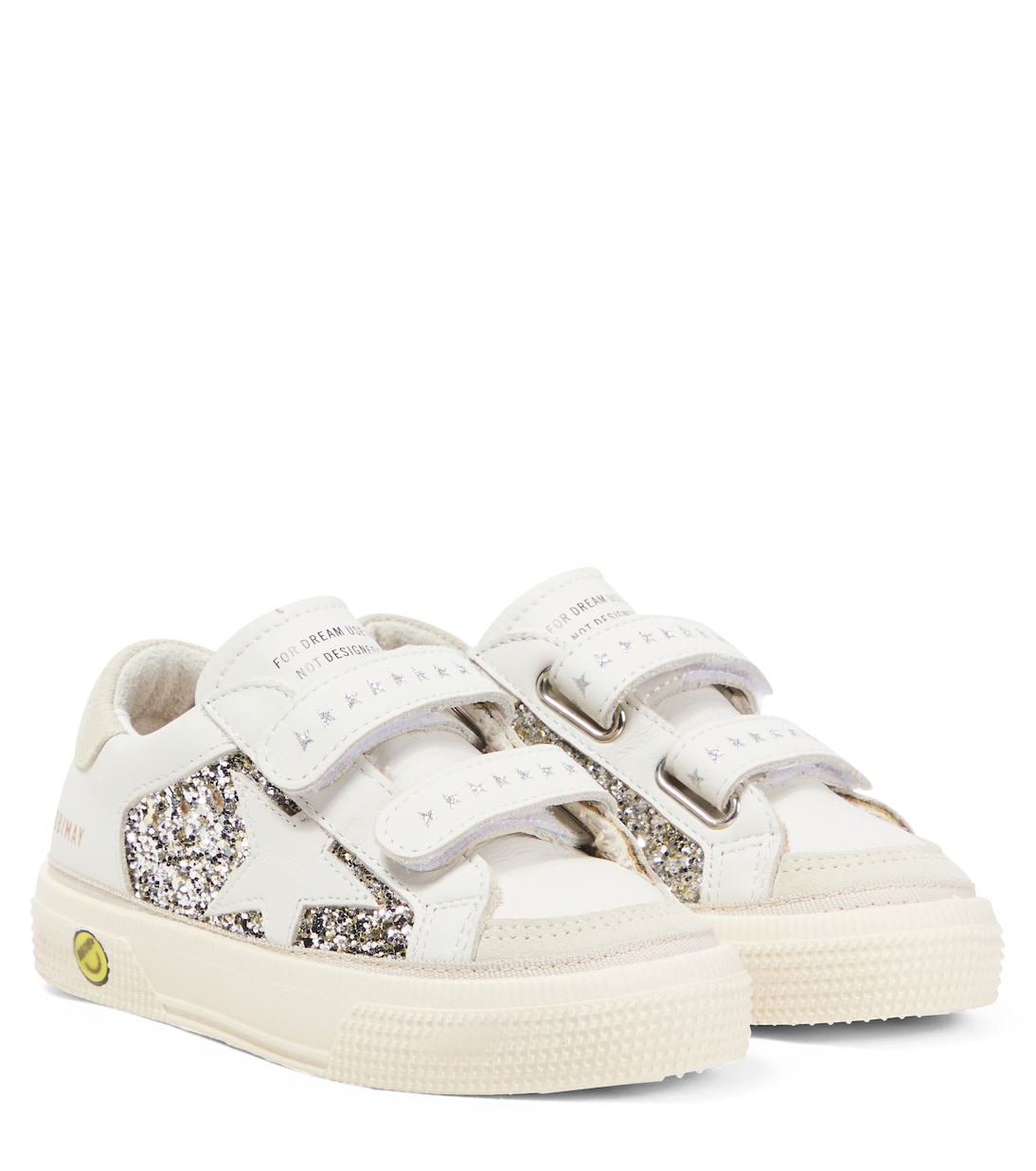 

Кроссовки May School из кожи с блестками Golden Goose Kids, White/Platinum/Beige