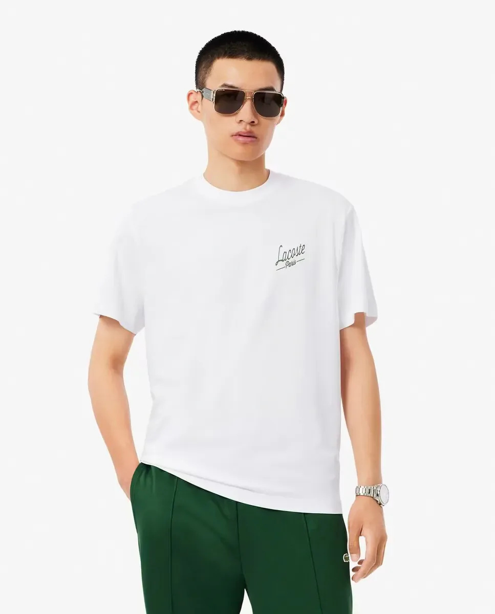 Мужская футболка с короткими рукавами с принтами Lacoste, белый