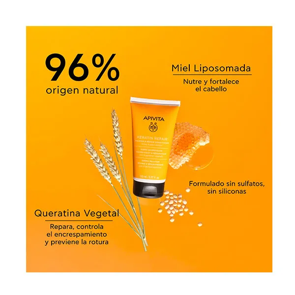 Питательный и восстанавливающий кондиционер Keratin Repair Apivita, 150 ml — фото 3