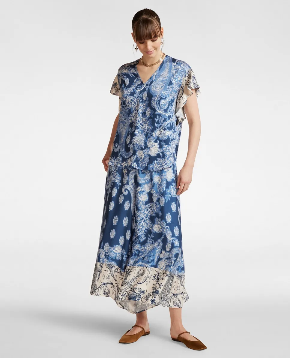 

Женские широкие брюки с принтом на резинке Elena Miró, синий