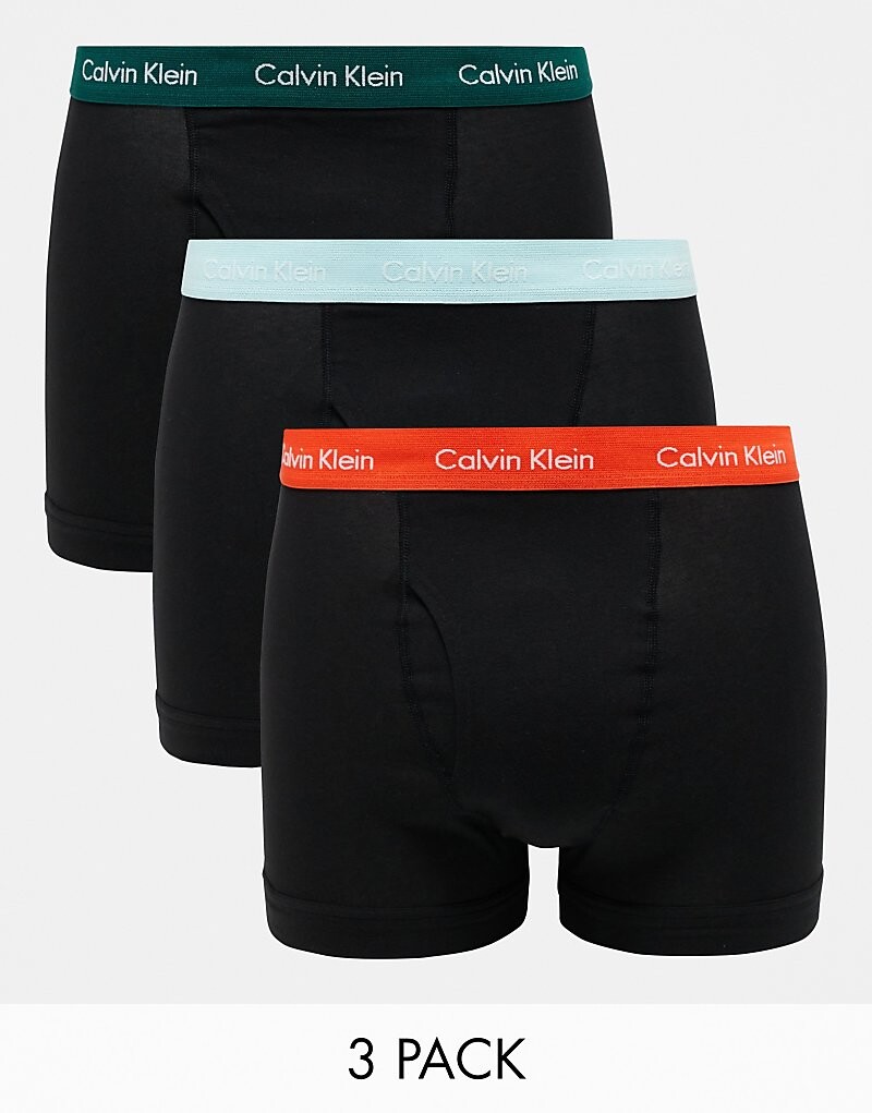 

Набор из 3 черных хлопковых эластичных и впитывающих трусов Calvin Klein с цветным поясом с логотипом