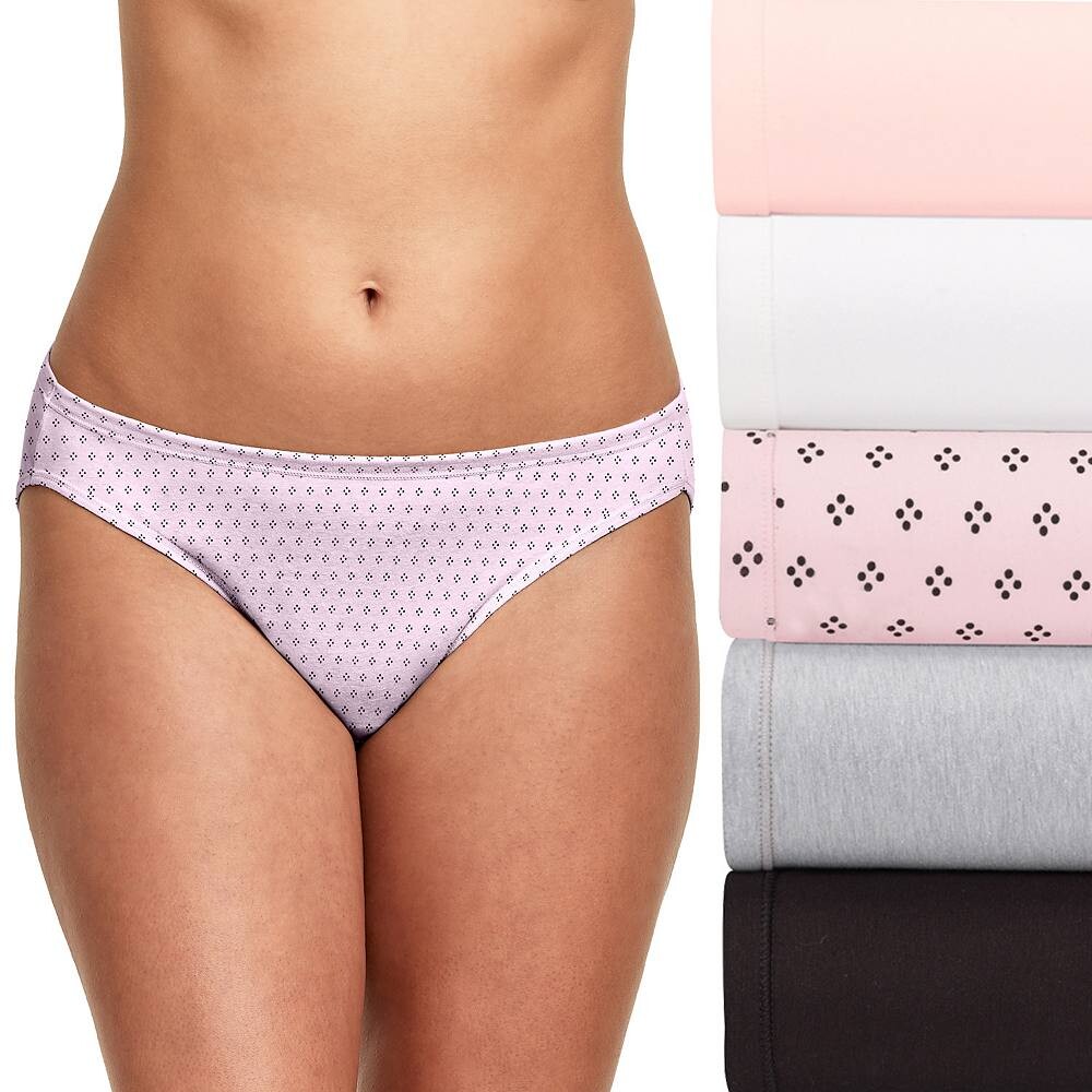 

Женское нижнее белье бикини Hanes Ultimate, 5 шт., хлопковое эластичное нижнее белье 42W5CS, цвет Quad Dot Asst