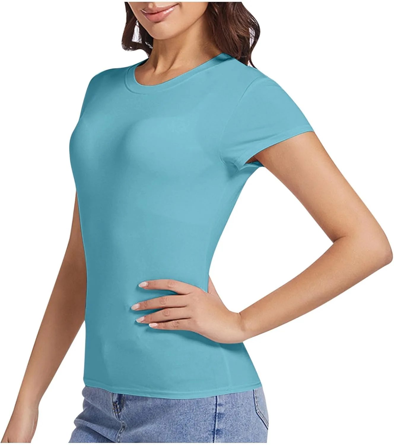 Женская футболка Basic Tee Slim Fit с коротким рукавом и круглым вырезом — фото 2