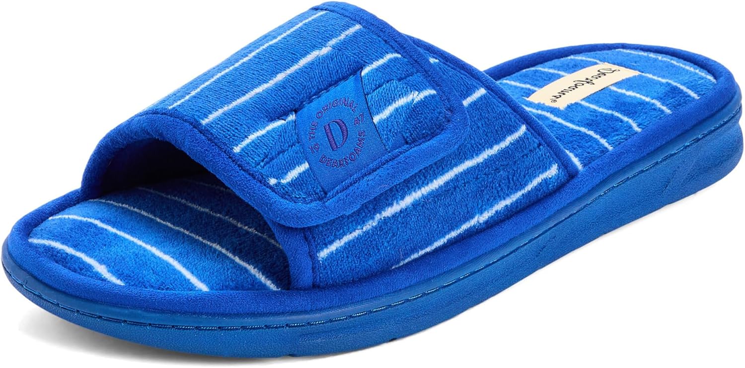 

Мужские шлепанцы Dearfoams с регулируемой посадкой для дома и улицы, с эффектом памяти, можно стирать в машине, летние, синий