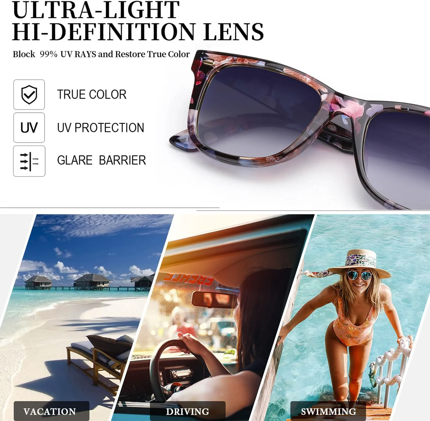 

Классические солнцезащитные очки Myiaur для женщин, поляризованные, для вождения, с защитой от бликов и УФ-излучения, A82 Floral Frame/Gradient Polarized Lens