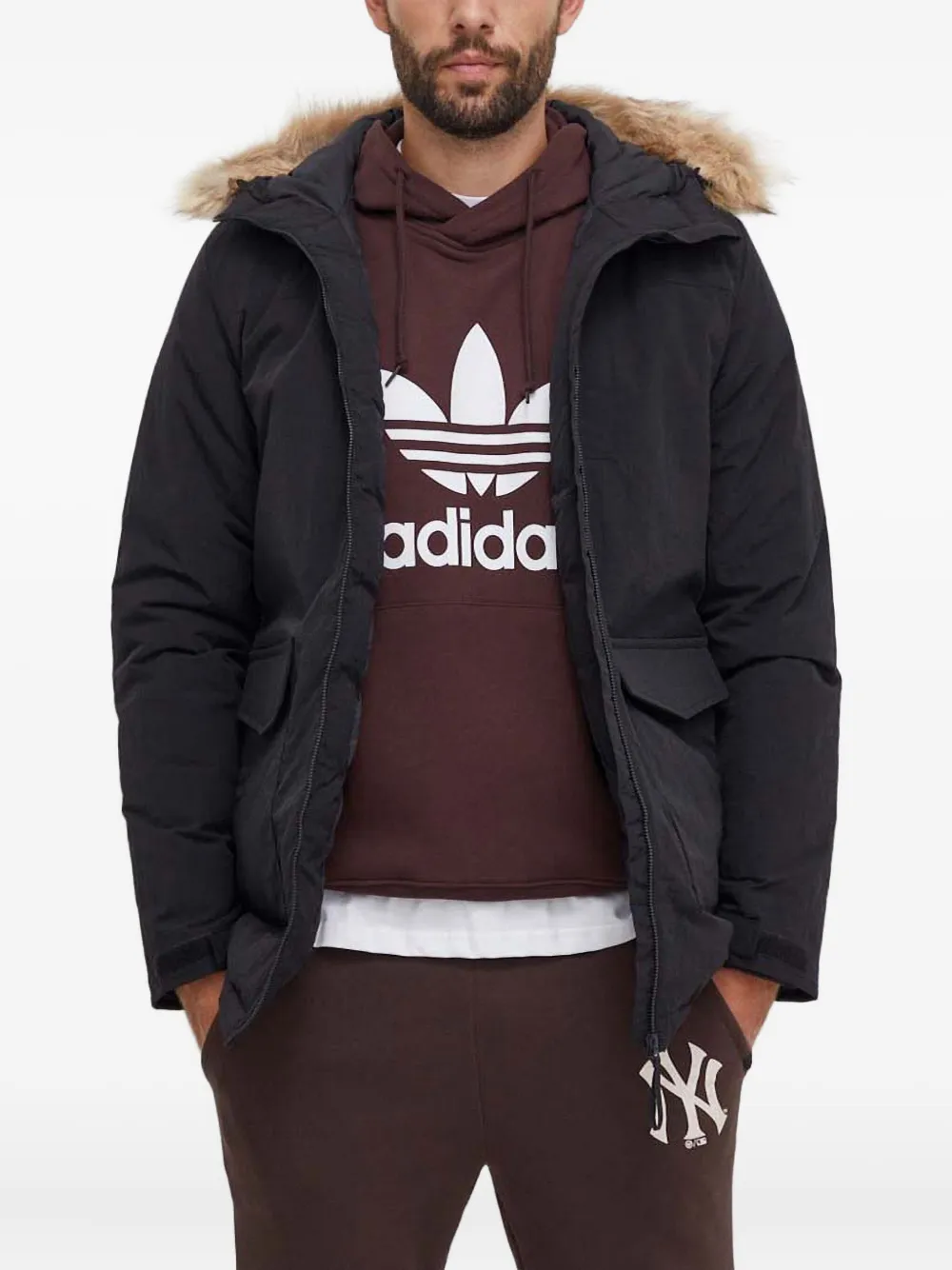 

Парка с капюшоном из искусственного меха adidas, черный