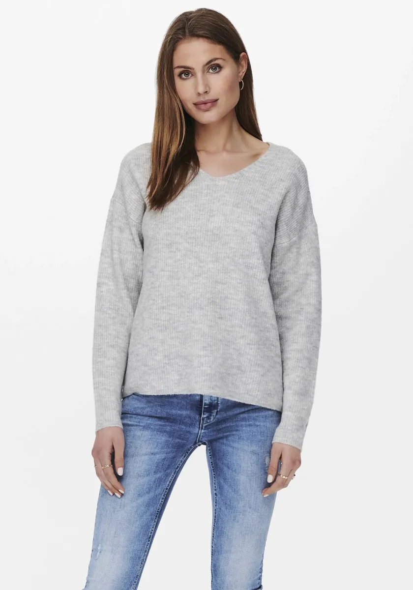 

Only вязаный свитер "ONLCAMILLA V-NECK L/S PULLOVER KNT NOOS", серый