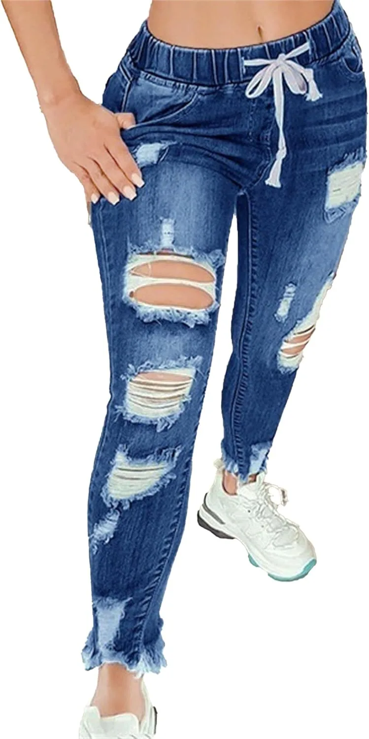 

Женские джинсы High Waist Skinny с потертостями