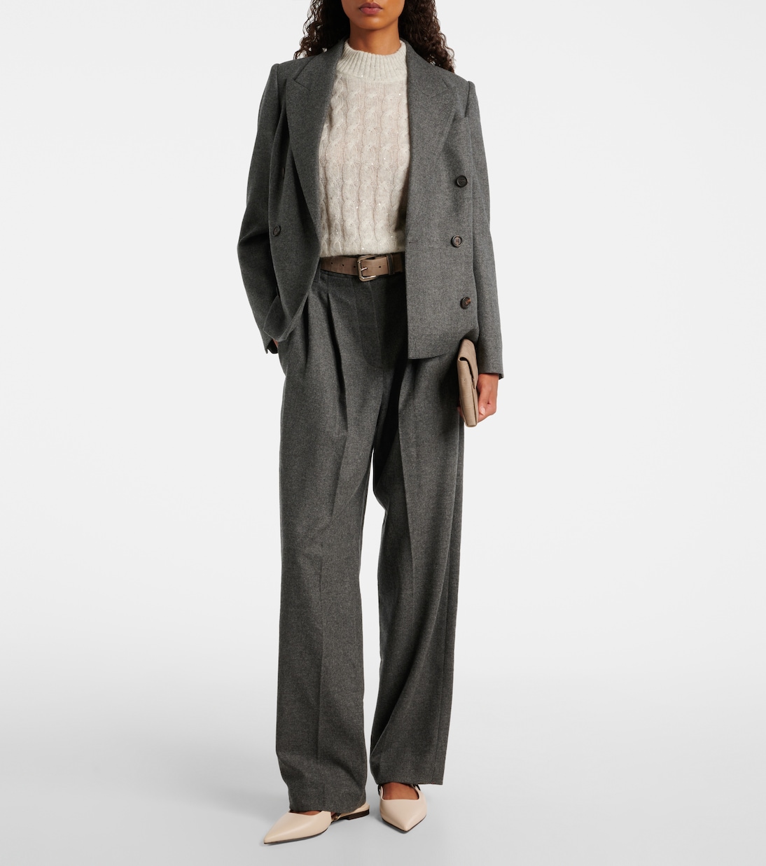 Широкие брюки из шерсти и кашемира со складками Brunello Cucinelli, Mid Grey — фото 2