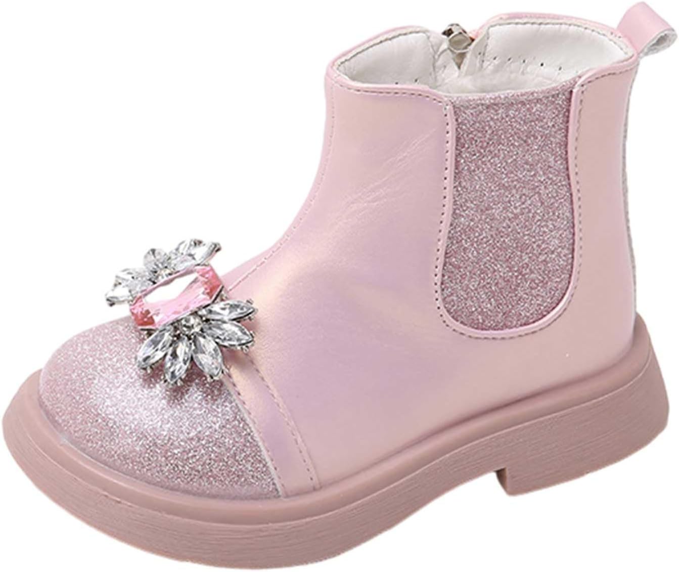 

Милые ботильоны для девочек с блестками, короткие сапожки с боковой молнией, западный стиль, зимняя обувь, округлый носок, праздничные туфли, 2-10 лет Generic, Pink