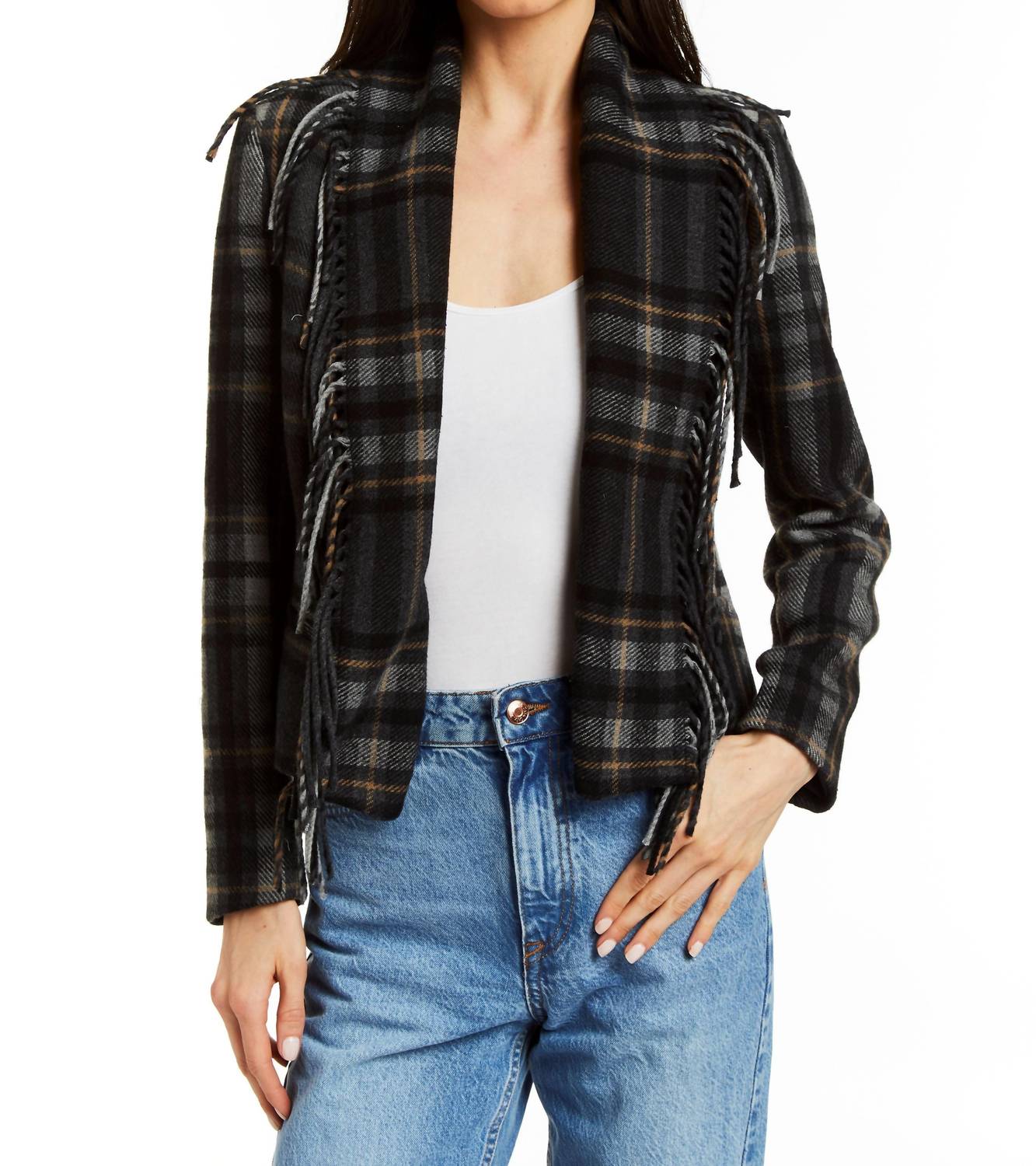 

Куртка Warren Plaid Fringe цвета древесного угля DREW, цвет charcoal