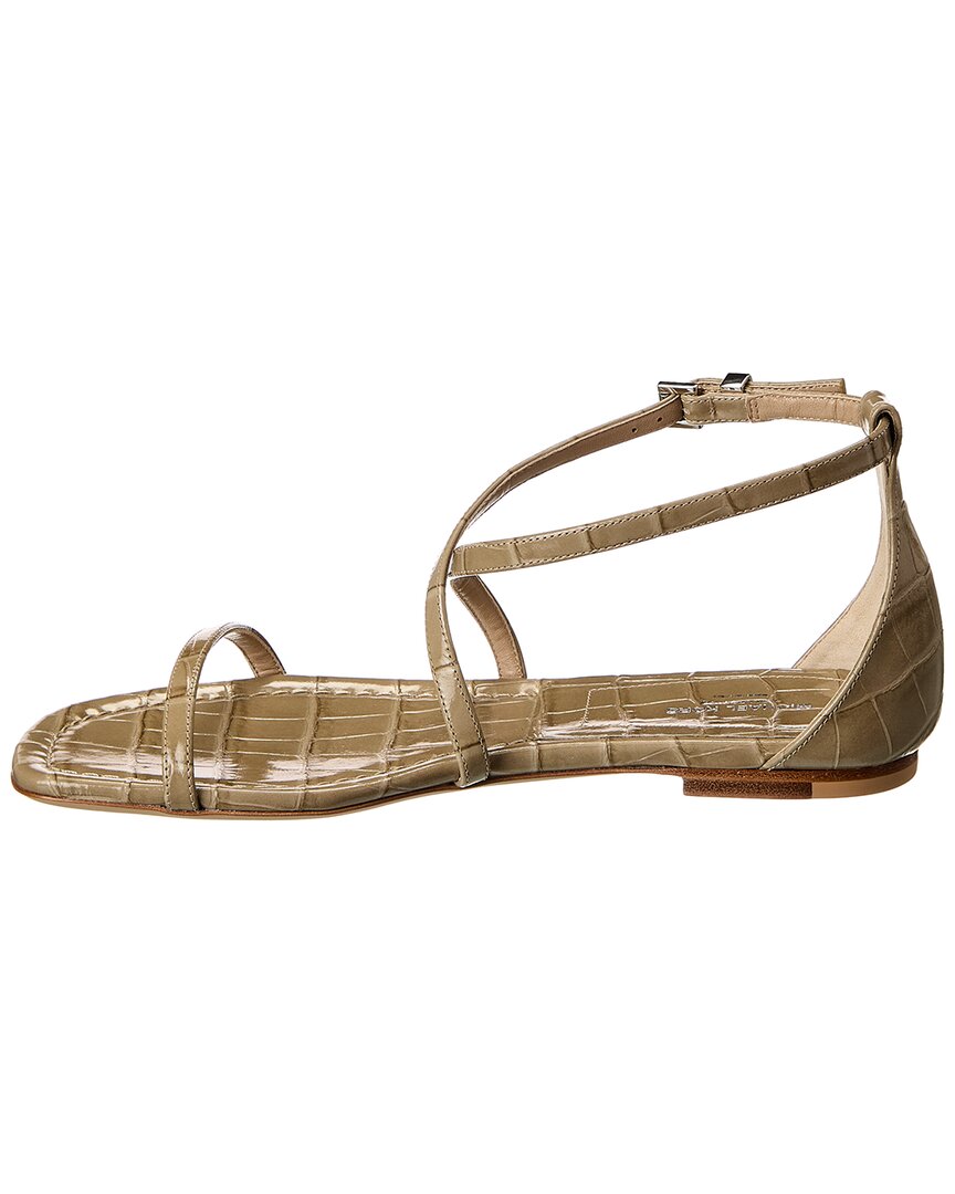 Michael Kors Collection Polly Runway Croc-Embossed Leather Sandal, коричневый — фото 2